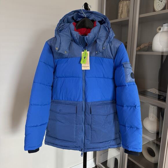 Scotch & Soda Rhythm Blue Insulated Hood Zip Puffer Jacket Mid Length Coat M NEW - Picture 2 of 7